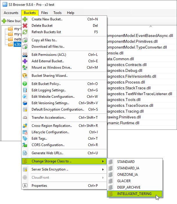 change storage class for entire bucket