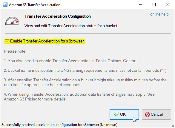 Transfer Acceleration dialog