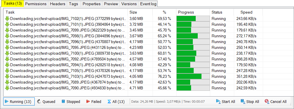 Tasks tab shows downloading progress Tasks tab shows downloading progress