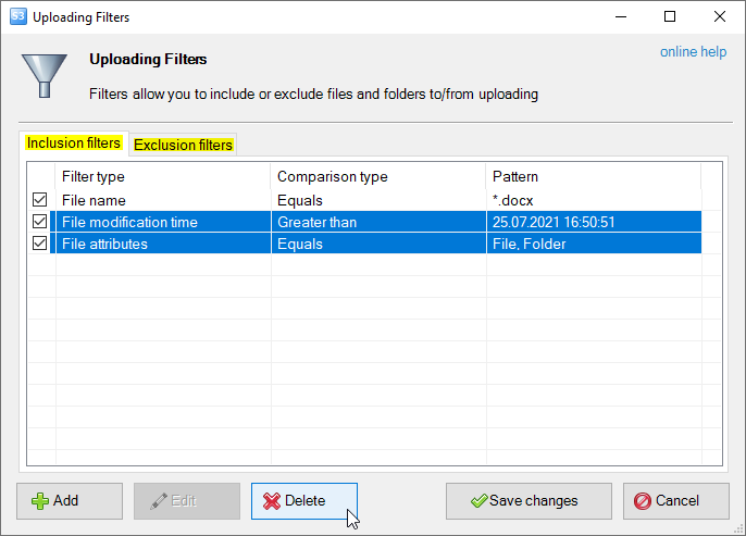 How to delete filters