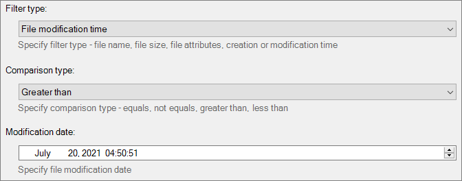 File creation date and file modification date filters