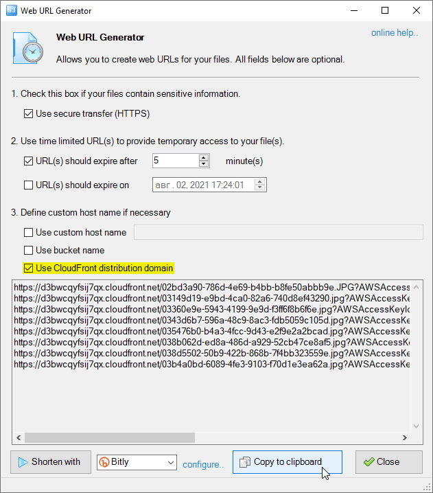 Now you can generate web urls for CloudFront