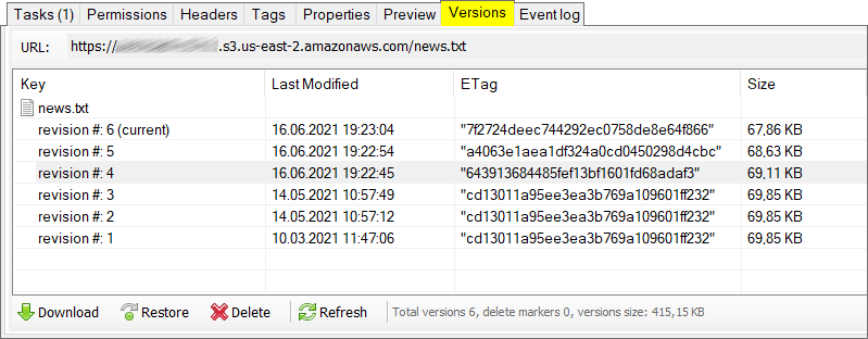 List of all versions of a file.