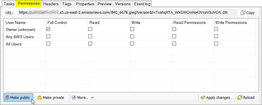 Version permissions editor
