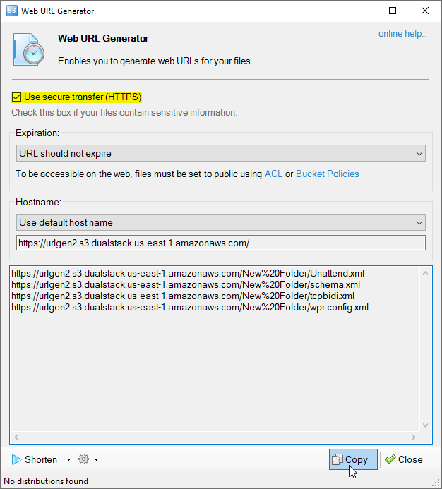 Web URL Generator dialog