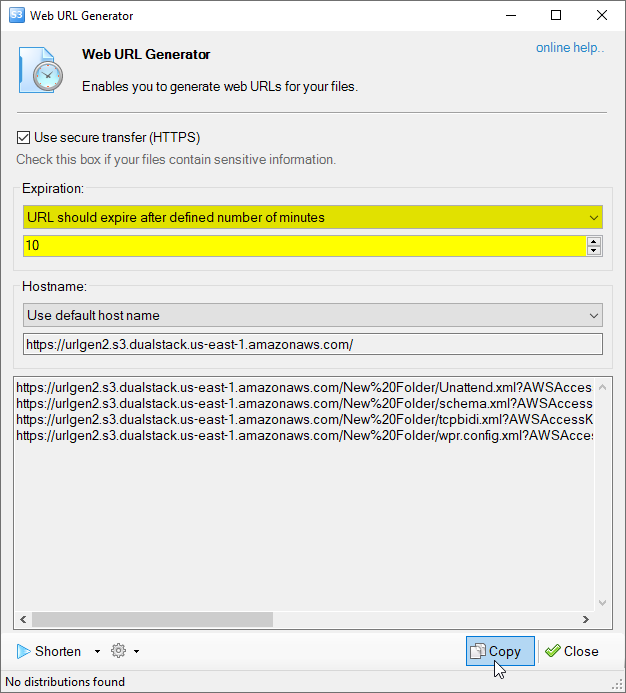Time-limited web URLs generator